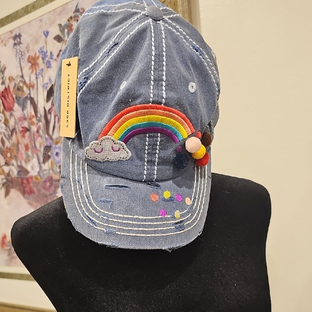 Rainbow Embroidered Denim Cap